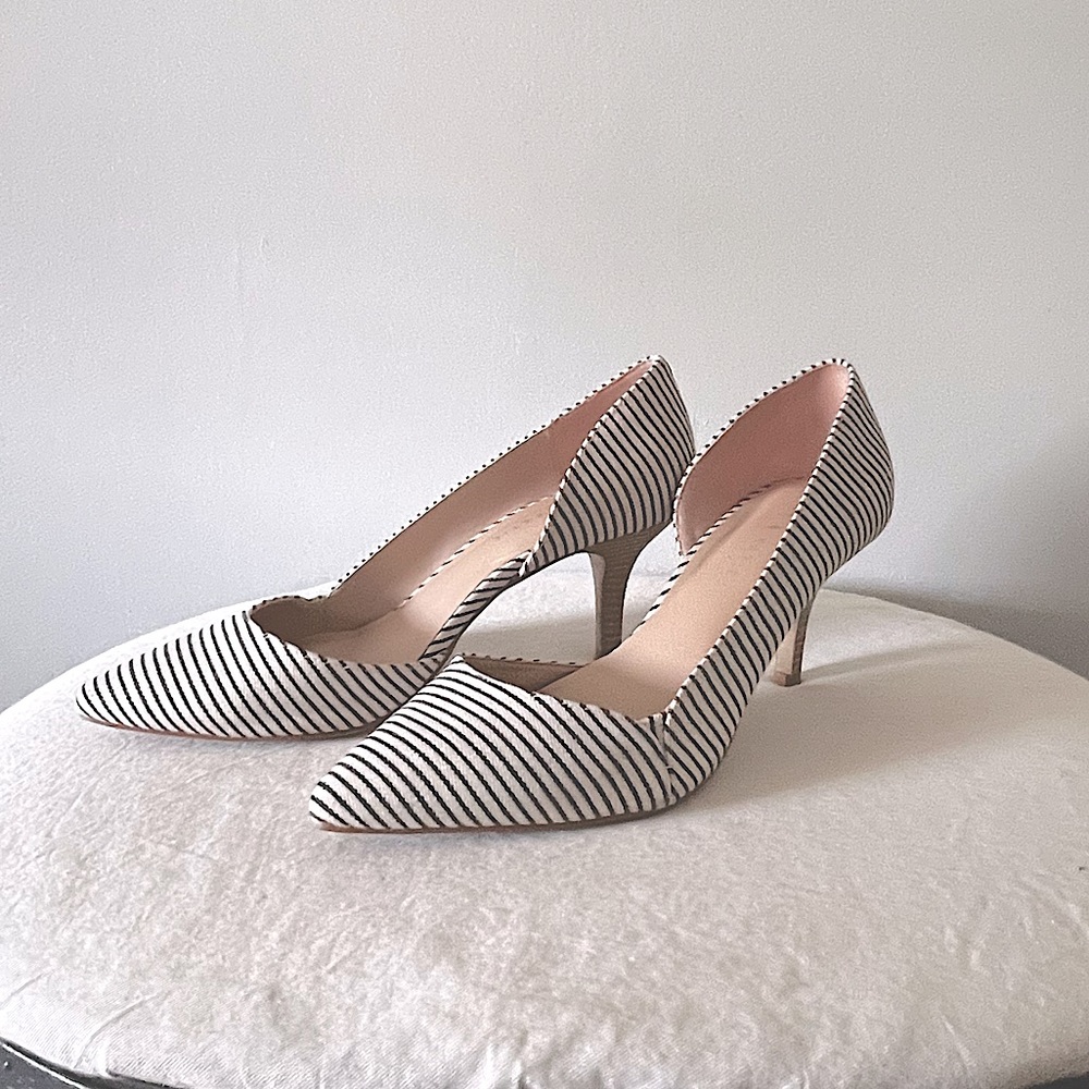 Striped Off White and Black Heels